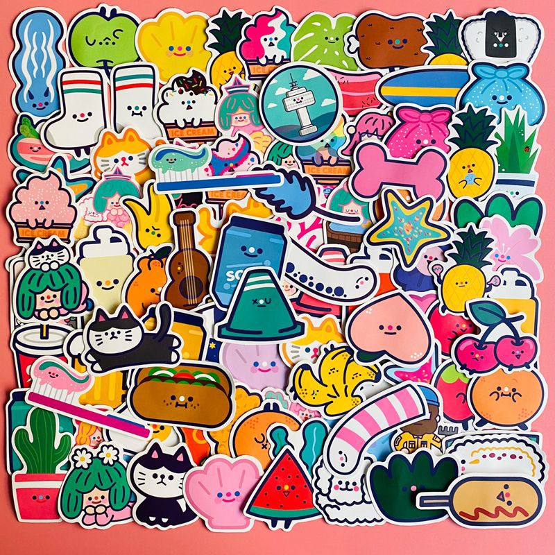 Set 100 Tấm Sticker Chống Nước Dán Nón Bh Laptop ... Hoạt Hình