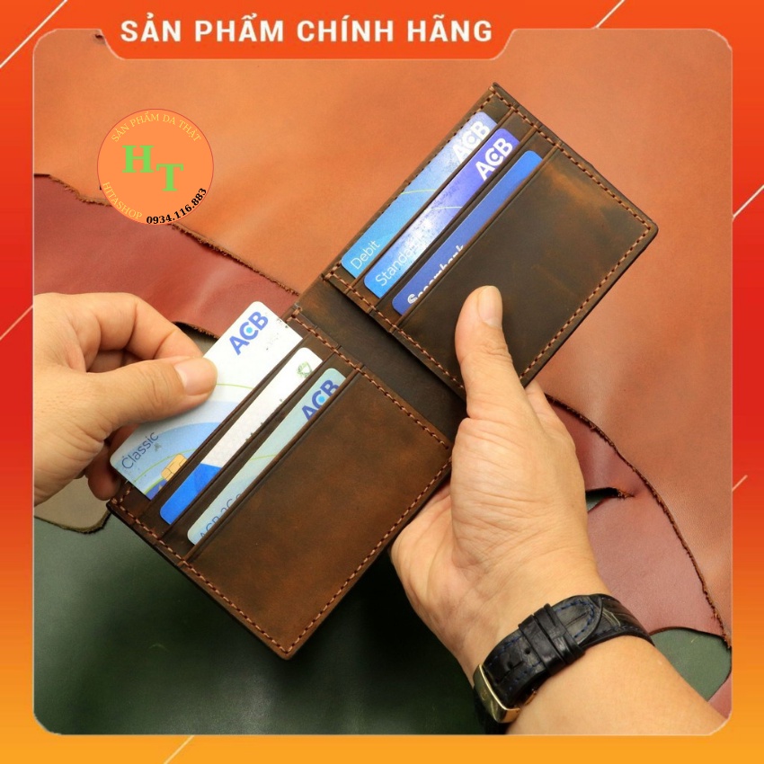 Ví da sáp cao cấp - Cam kết 100% da bò thật - Ví da nam màu nâu bò hàng chính hãng thương hiệu Himashop Leather - B01