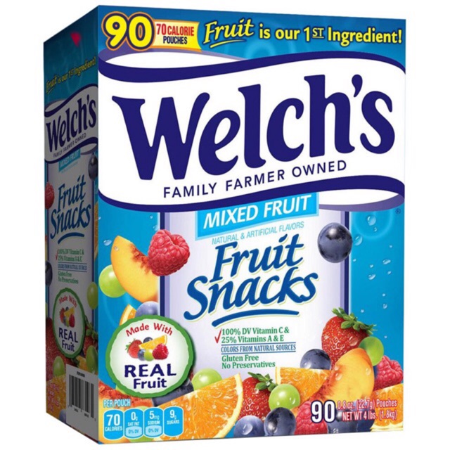 Kẹo Dẻo Trái Cây của Mỹ Welch's Fruit Snacks 2Kg gồm 90 gói