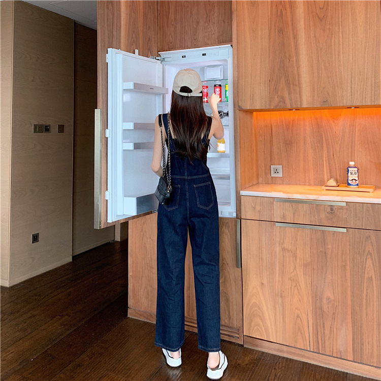 Màu Đậm Yếm Denim Nữ Hàn Quốc Mùa Xuân Lỏng Lẻo Thẳng Eo Cao Mỏng Jumpsuit Hồng KôngchicQuần Rộng | BigBuy360 - bigbuy360.vn