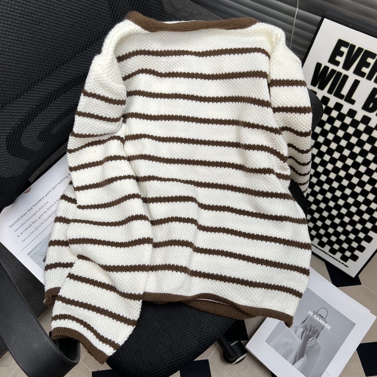 Áo Khoác cardigan Dáng Rộng Họa Tiết Kẻ Sọc Thời Trang Mùa Thu Mới Cho Nữ