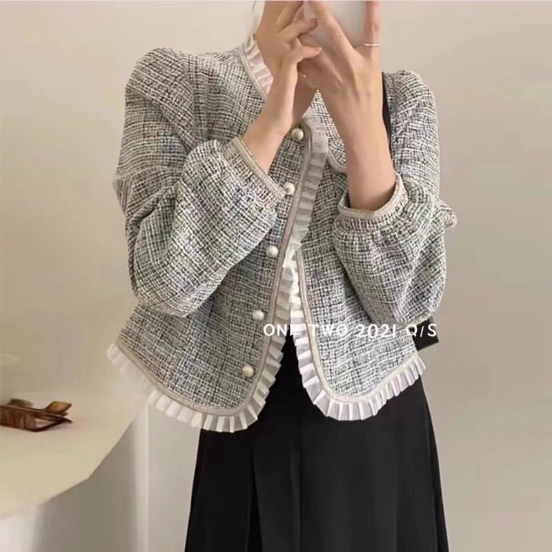 Áo dạ Tweets viền bèo dáng ngắn siêu xinh