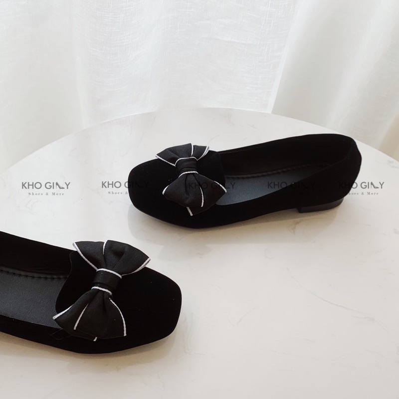 Giày Moca nhung nơ viền G0176