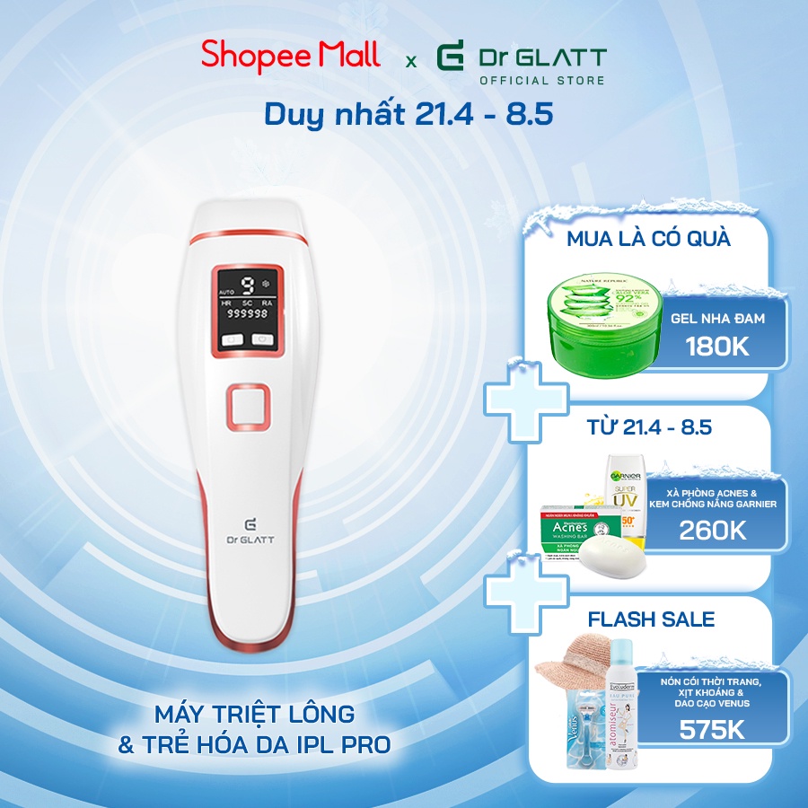 Máy triệt lông mini đa năng triệt lông vĩnh viễn trị mụn trẻ hoá da DR GLATT IPL PRO