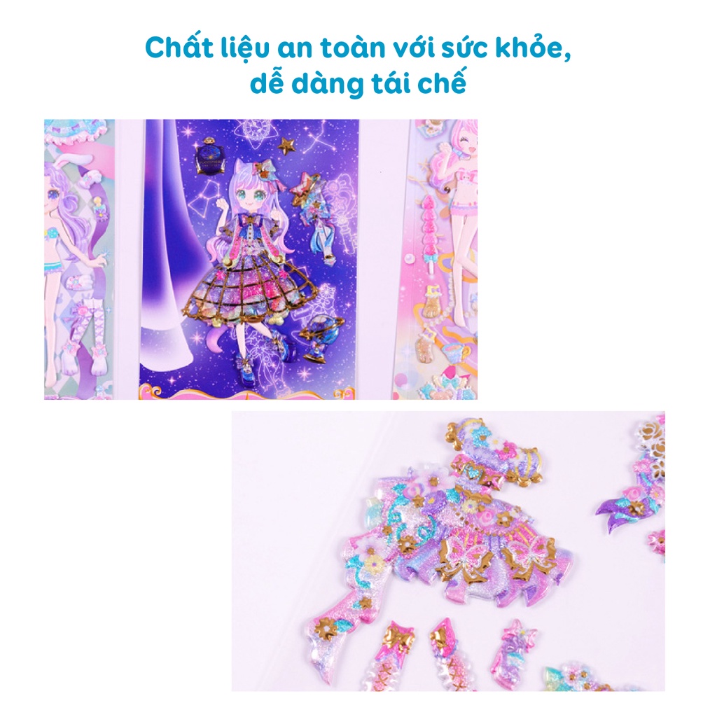 Set sticker hình dán công chúa cho bé fesson, Sticker 3d trang trí sáng tạo