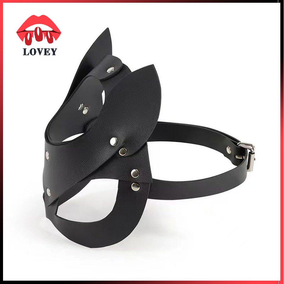 Mặt nạ che nửa mặt hóa trang Halloween hình mèo làm từ da độc đáo