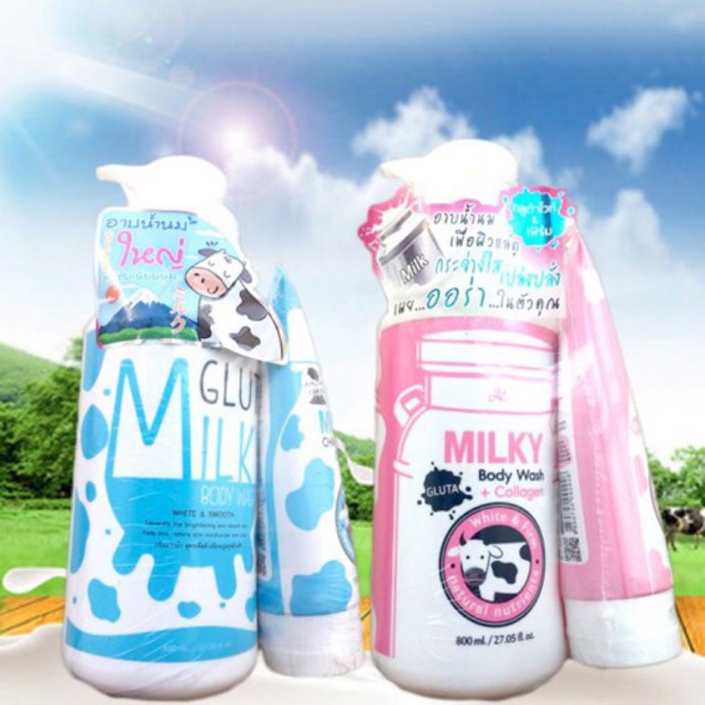 Sữa tắm con bò gluta milky kèm sữa rửa mặt