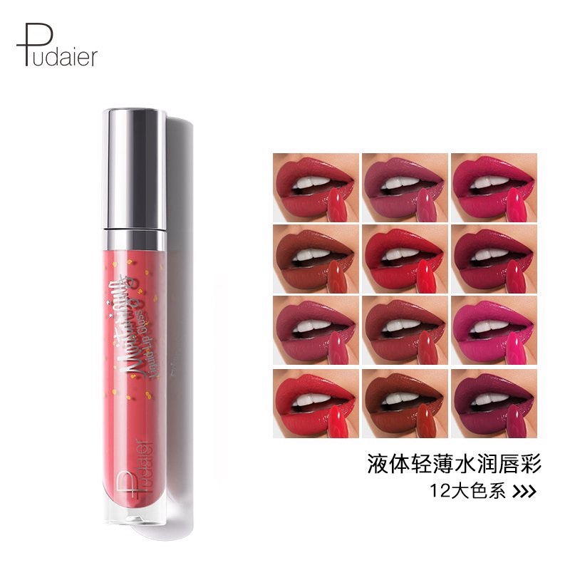 Son Bóng Pudaier 4Ml Son Có Màu Cao, Mỹ Phẩm Làm Đẹp Không Thấm Nước Bền Lâu