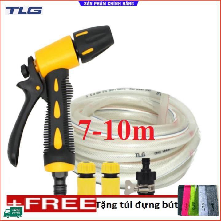 💎TLG💎 Bộ dây vòi xịt nước rửa xe,tưới cây .tăng áp 3 lần,loại 7m,10m 206319 cút sập,nối nhựa đen+tặng túi đựng bút