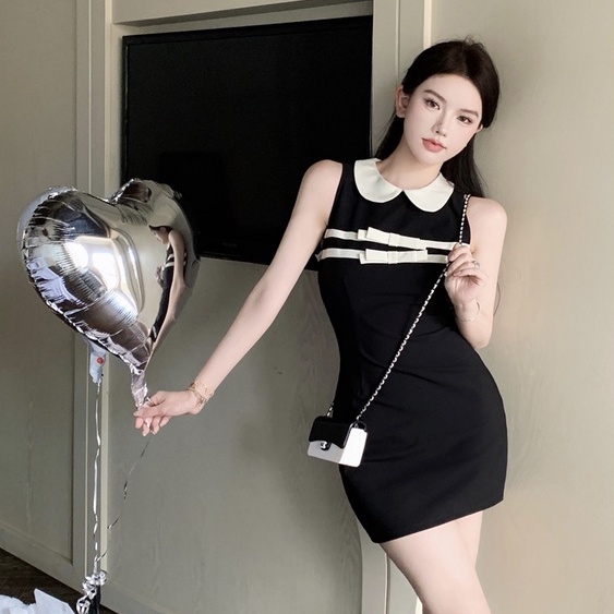 Đầm Đen Không Tay Eo Co Giãn Ôm Dáng Thời Trang Mùa Hè Hàn Quốc Cho Nữ