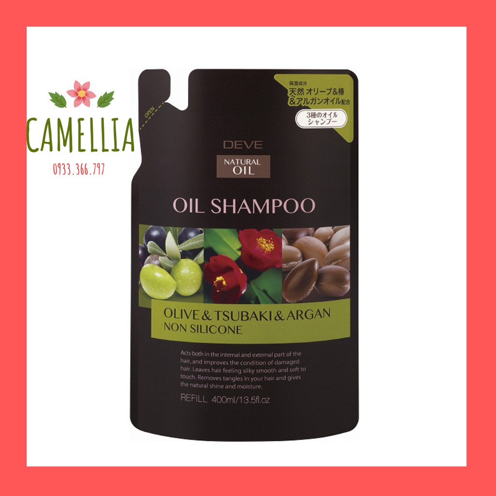 Dầu gội chiết xuất dầu hoa trà, dầu Olive, dầu Argan Deve Natural Oil Shampoo 400ml