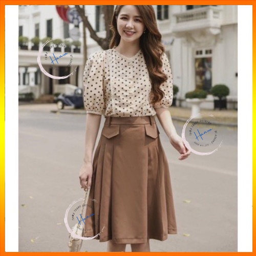 Chân Váy MIDI Dáng Xòe Túi Nắp Thời Thượng Sang Chảnh Màu Nâu, Đen Hanva