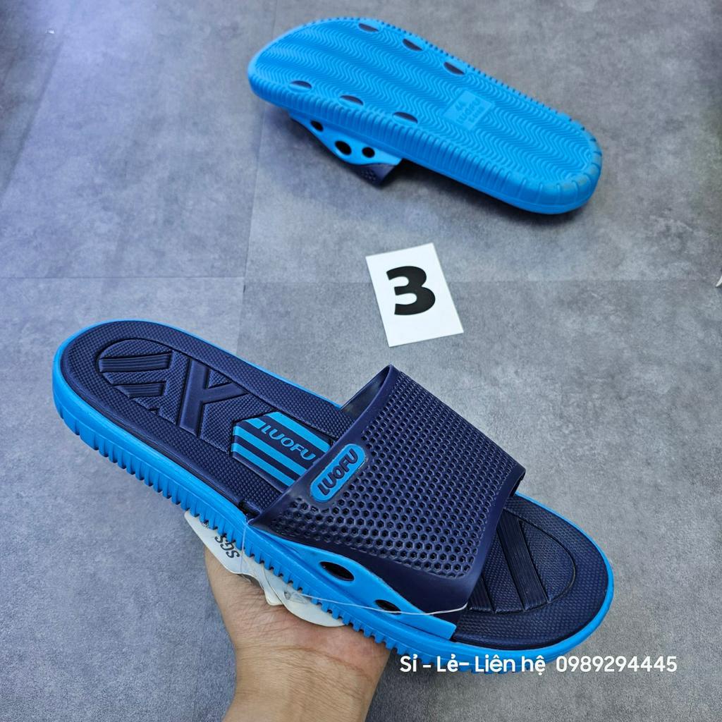 Dép lê nam siêu nhẹ cao cấp Luofu vân dằn di xám và xanh rêu đế eva, dép nam luofu