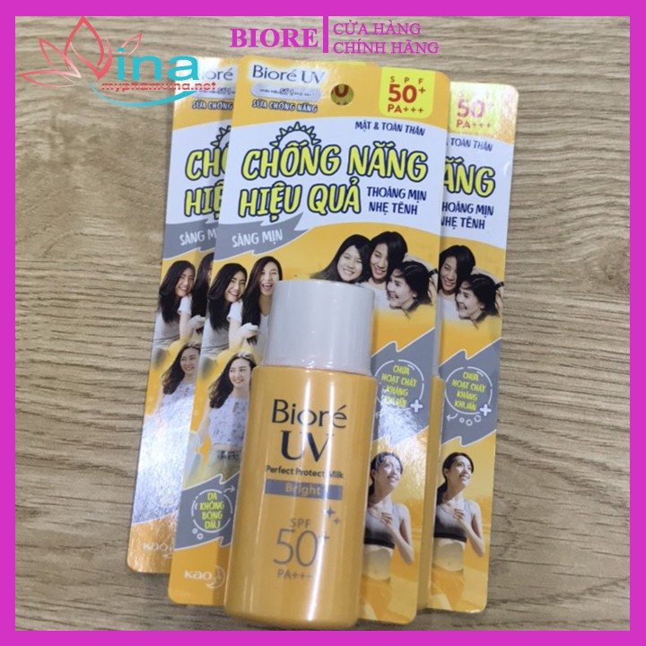 kem chống nắng Biore UV Perfect Protect Milk Bright SPF 50 PA+++ 25ML