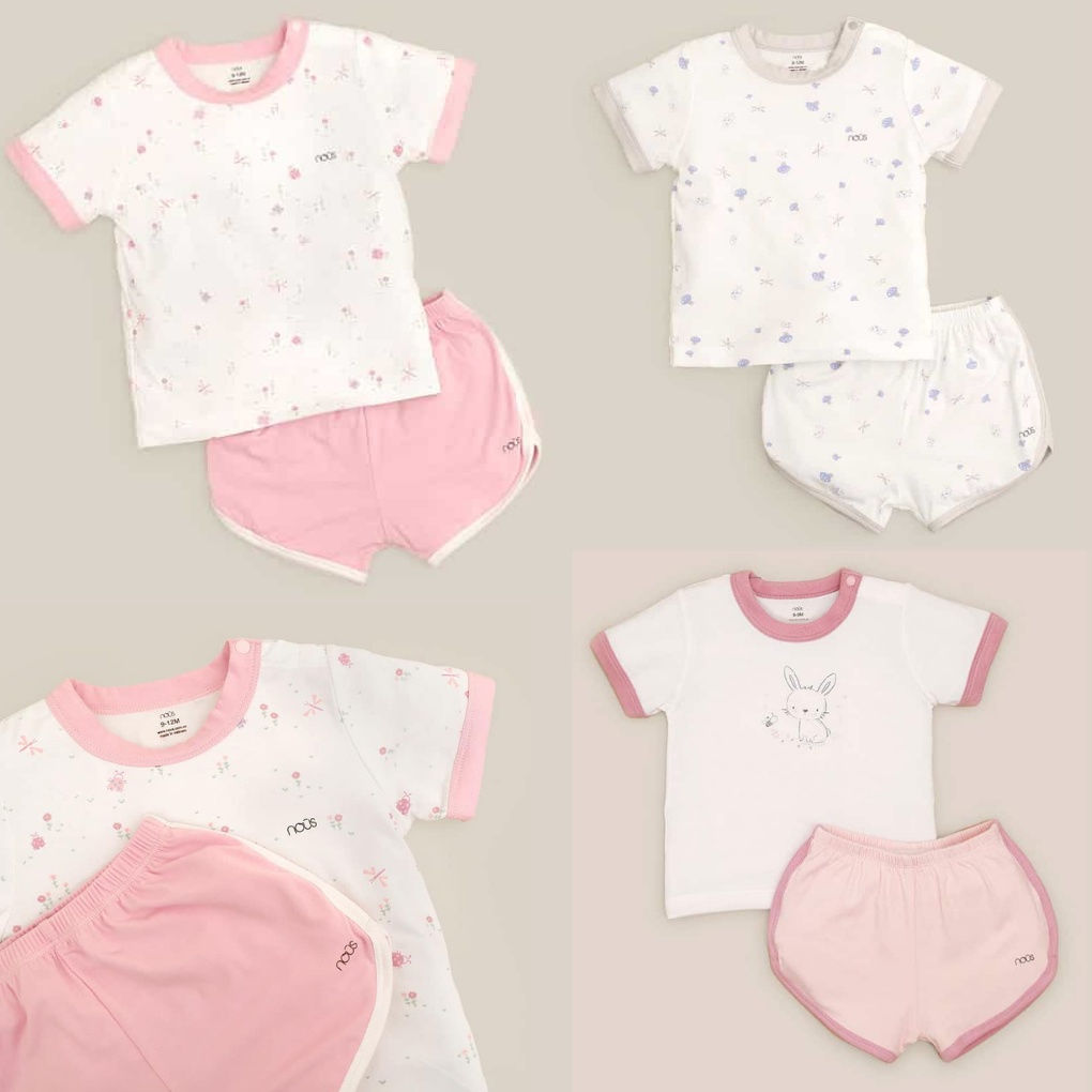 Bộ Quần Áo Cộc Cài Vai Nous Pettit Trắng Hồng Hình Vườn Hoa - Quần Áo Bé gái (Size Từ 9 Tháng - 3 Tuổi)