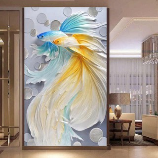 Tranh dán tường tranh trang trí đôi cá vàng SN41 (Có in theo yêu cầu)