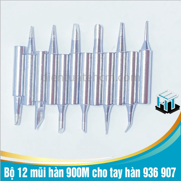 Bộ 12 mũi hàn 900M cho tay hàn 936 907, Bộ 12 mũi với 12 loại khác nhau, phù hợp sử dụng trong nhiều trường hợp