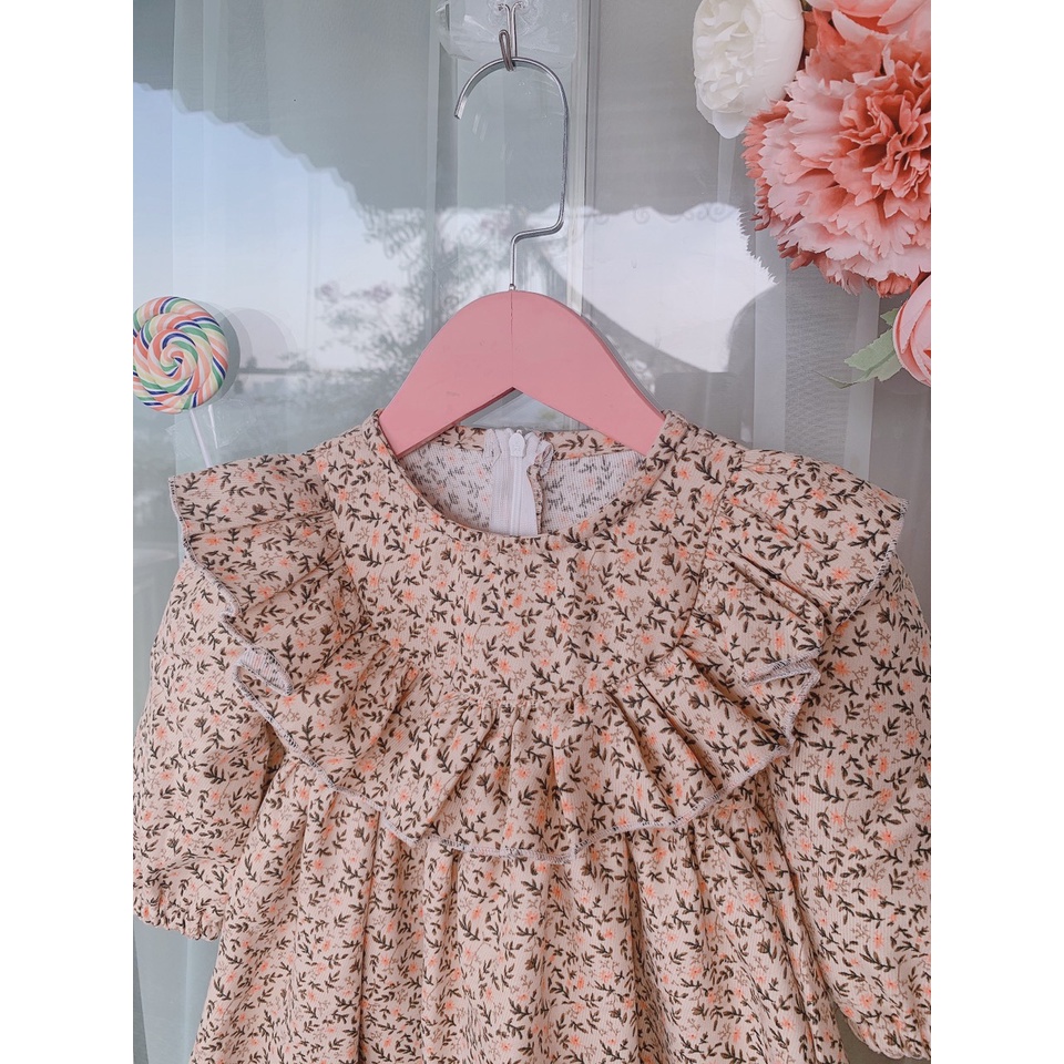 Váy vintage thu đông bé gái chất nhung tăm mịn cao cấp🥕[𝑭𝑹𝑬𝑬𝑺𝑯𝑰𝑷 𝑴𝑨𝑿] 🥕Như Ý House- váy nhung hoa nhí cam bèo cổ