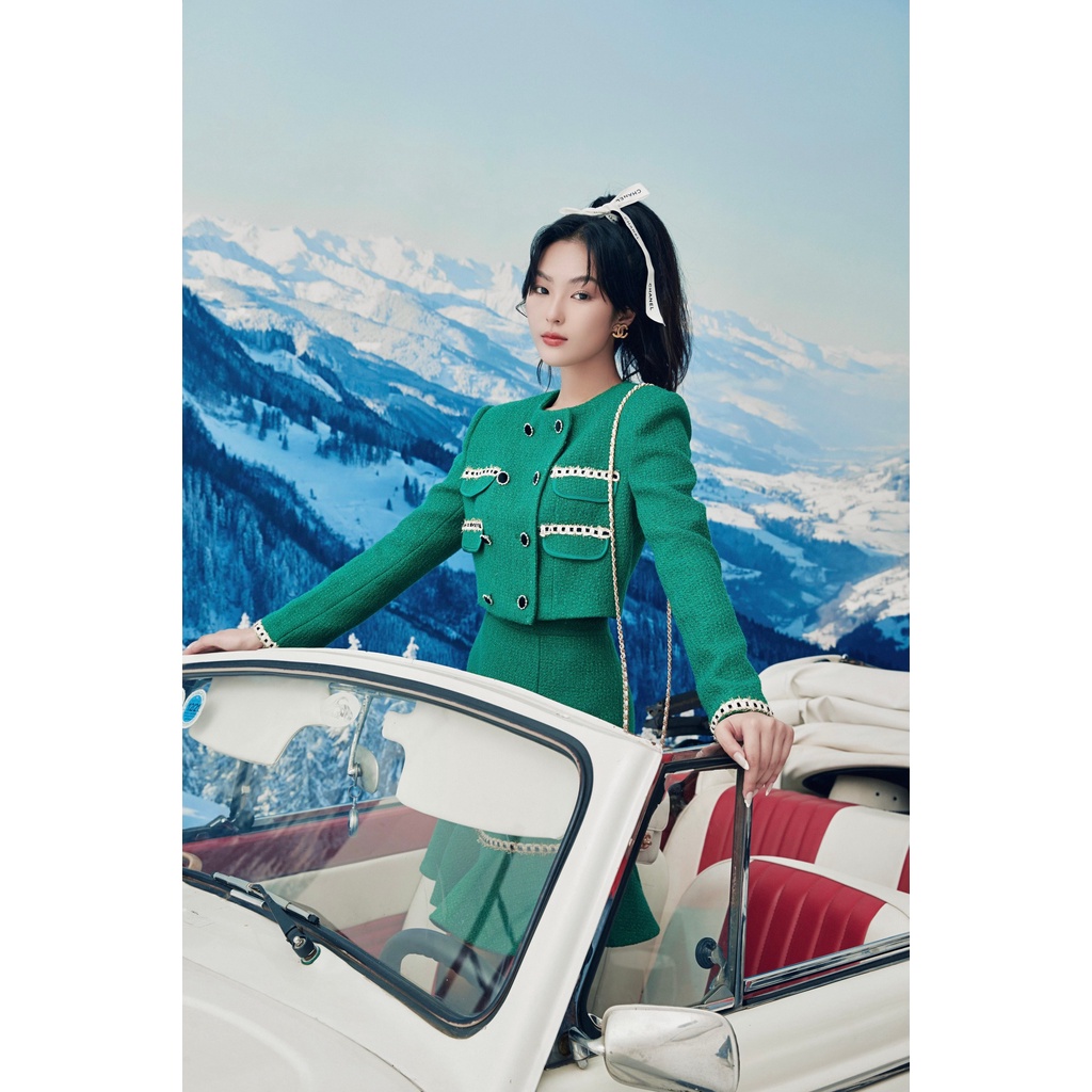 Set áo dạ tweed cổ tròn và chân váy đuôi cá HUONG BOUTIQUE HBVEST170