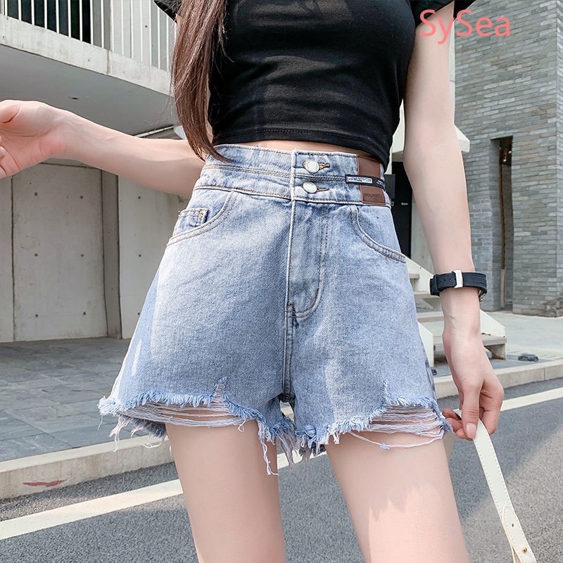Quần Short Denim Màu Đen Lưng Cao Thời Trang Mùa Hè Cho Nữ
