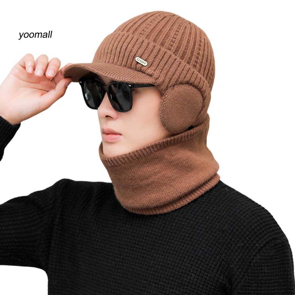 Set 2 Mũ + Khăn Choàng Cổ Dệt Kim Co Giãn Trọng Lượng Nhẹ Thời Tiết Mùa Thu Đông Cho Nam