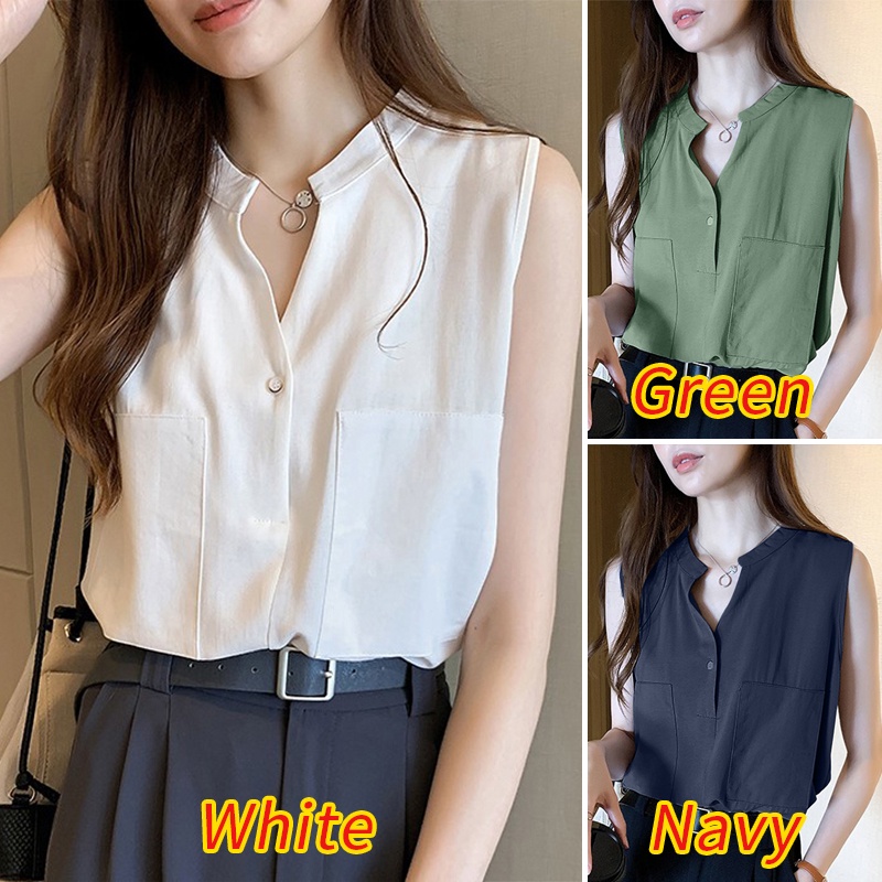 Áo kiểu Zanzea không tay cổ chữ V phong cách thời trang Hàn Quốc cho nữ