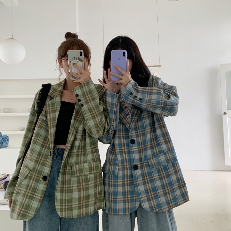 (Hàng Đẹp)Ảnh thật 4 hình cuối-HC317.Áo blazer kẻ caro xuân hè phiên bản mới Hàn Quốc