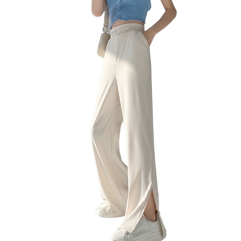Quần ống rộng Lưng Cao Co Giãn Màu Sắc Trơn Phong Cách Vintage Dành Cho Nữ