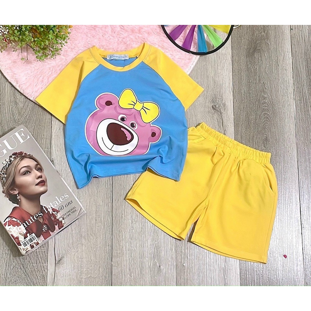 SET5 đồ bộ bé gái dễ thương in GẤU NƠ phối raplang từ 7kg đến 25kg-GAURAPLANG