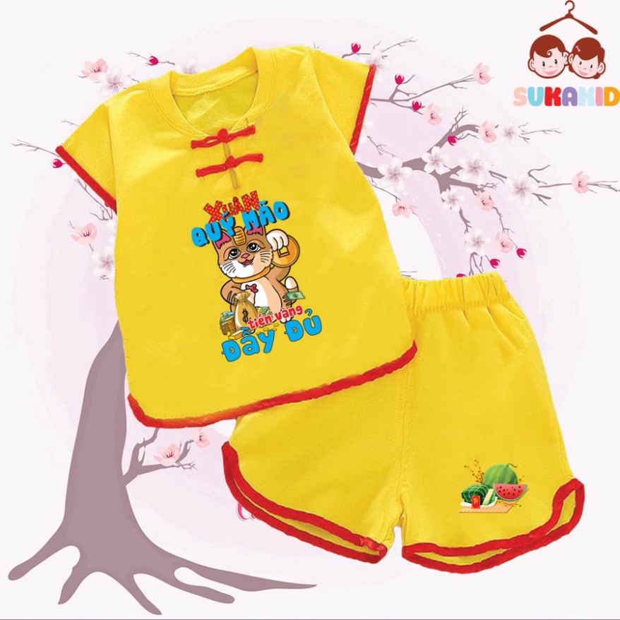Gía sỉ Combo 2 Bộ quần áo tết mèo xuân quý mão tiền vàng đầy đủ cho bé từ 6kg-29kg.NT07.