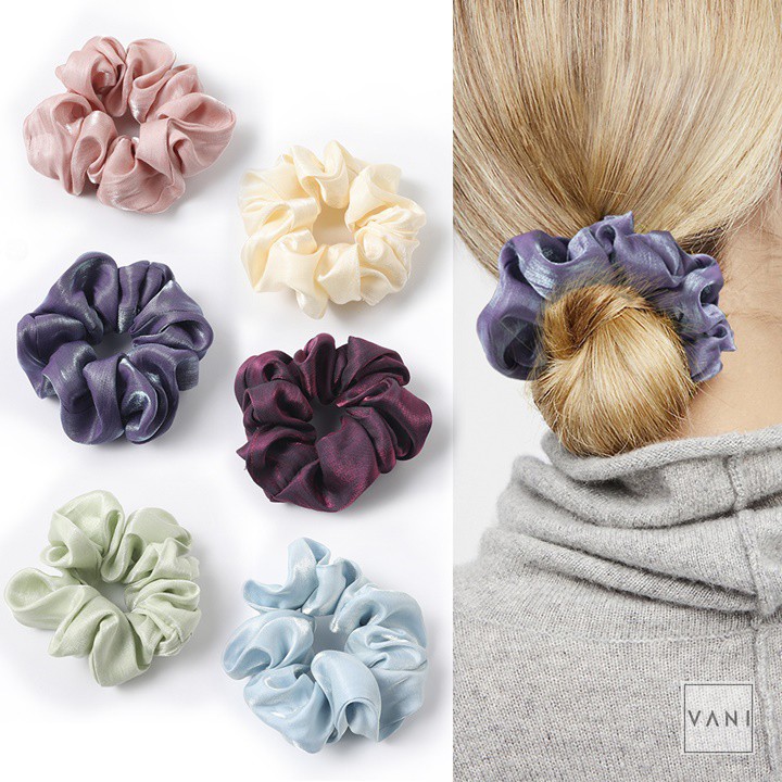 [Mã FAXANH245 giảm 10K đơn 50K] Dây Cột Tóc Vải Scrunchies Vải Phi Bóng Gợn Sóng Nhẹ Màu Xinh - Vani Store