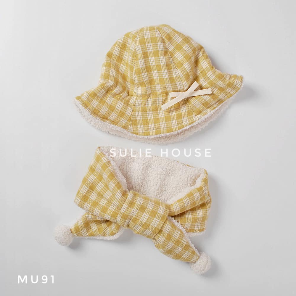 Set mũ khăn rộng vành lót lông - MU91