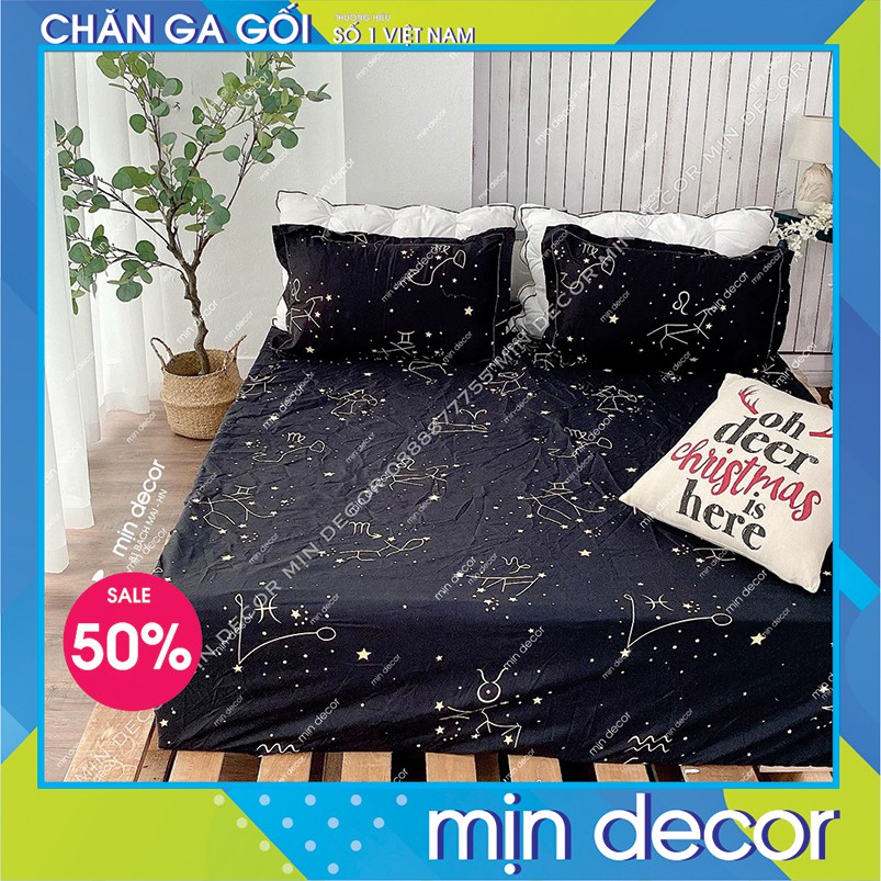 💝 Drap + 2 Vỏ Gối 💝 - Cotton 3D Sao Đen (Kèm Ảnh Thật)