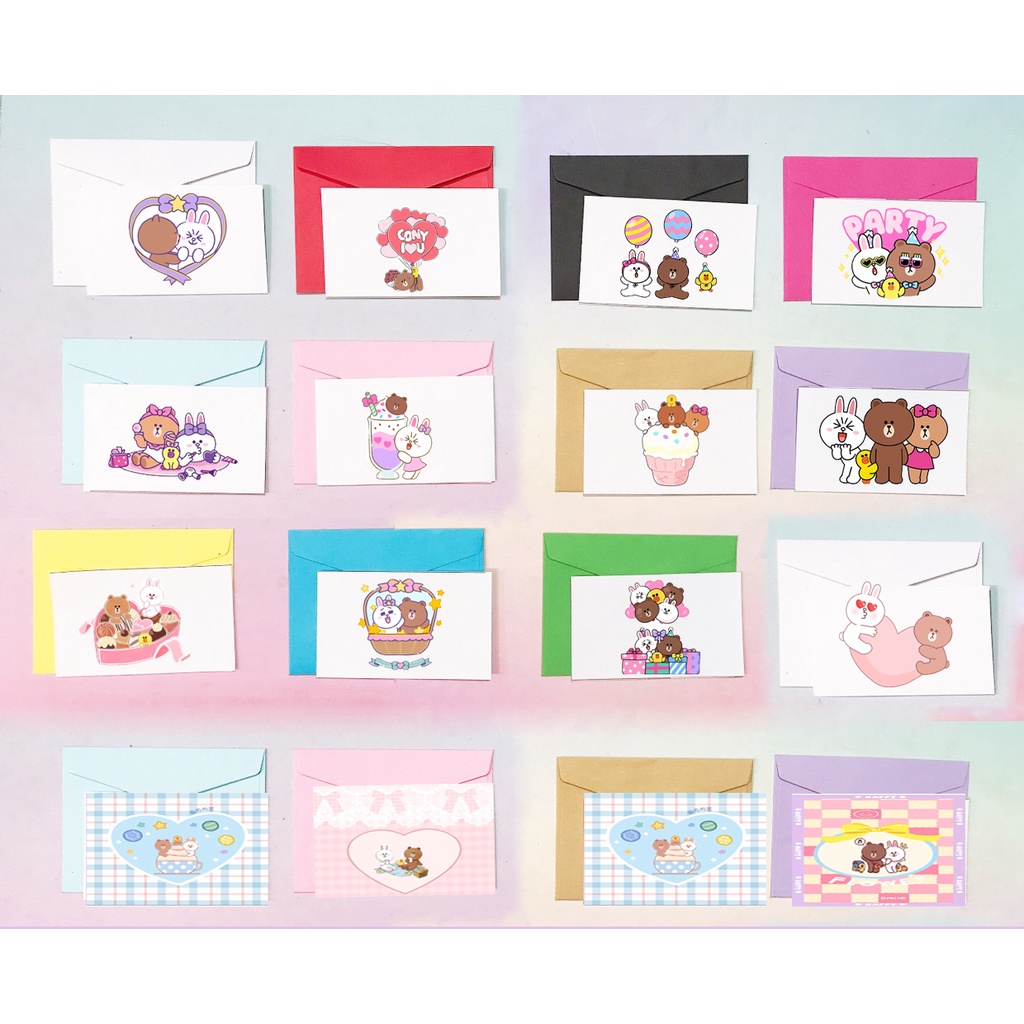 Thiệp sinh nhật gấu brown thỏ cony vịt sally TSN5 thiệp quà tặng thiếp mini kèm phong bì