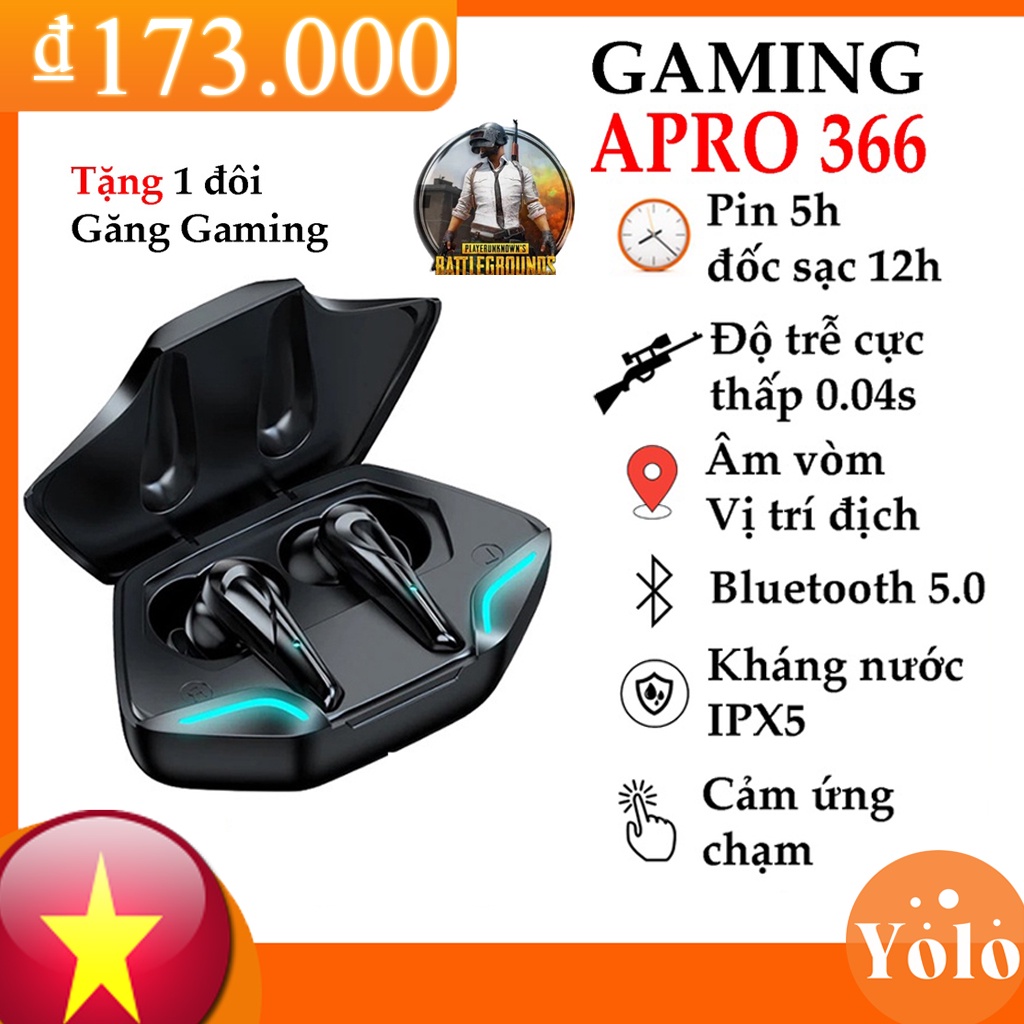 Tai Nghe Gaming Bluetooth Apro 366 Game Tại Nghe Không Dây Có Mic Tws Bluetooth 5.0Bass Siêu Trầm, Độ Trễ Cực Thấp