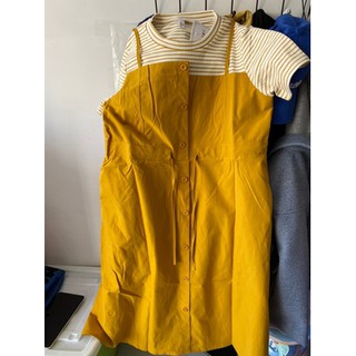(Sẵn vàng, XL, 3xl) Váy liền thân vàng dáng yếm