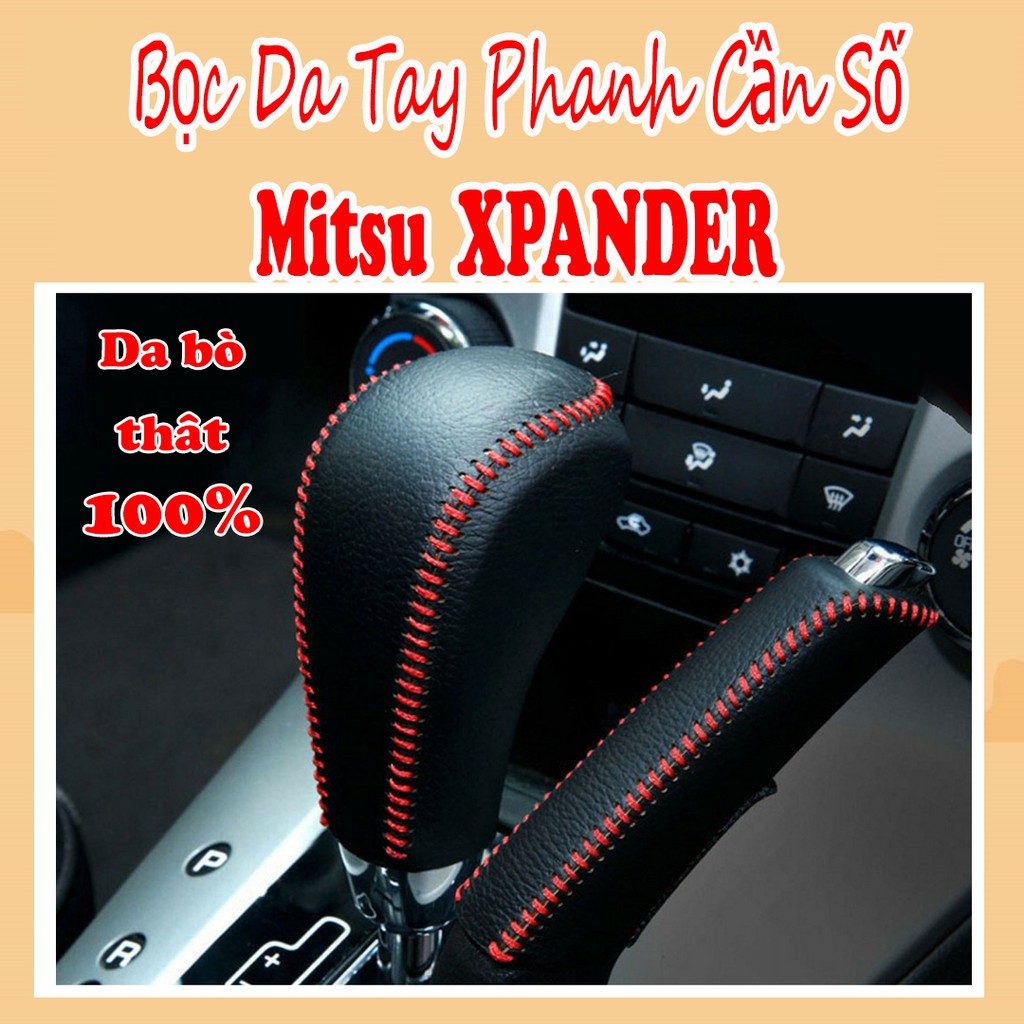 Bọc phanh tay &amp; cần số Mitsu Xpander AT Loại Da Thật Cao Cấp