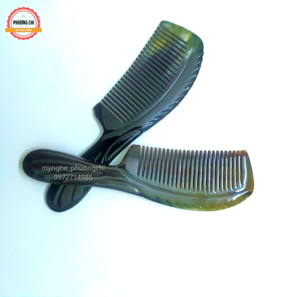 Lược sừng trâu khía màu đen hàng đẹp dài 20cm, lược chải tóc gỡ rối massage đầu | Mỹ nghệ phương chi