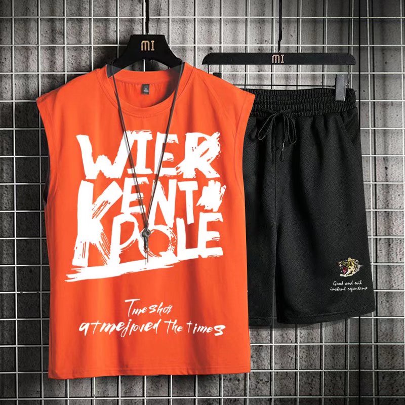 Bộ Đồ Thể Thao Hai Món Áo Thun Sát Nách Phối Quần Short Vải Lụa Lạnh Mỏng Thời Trang Mùa Hè Cho Nam Cỡ M-8XL