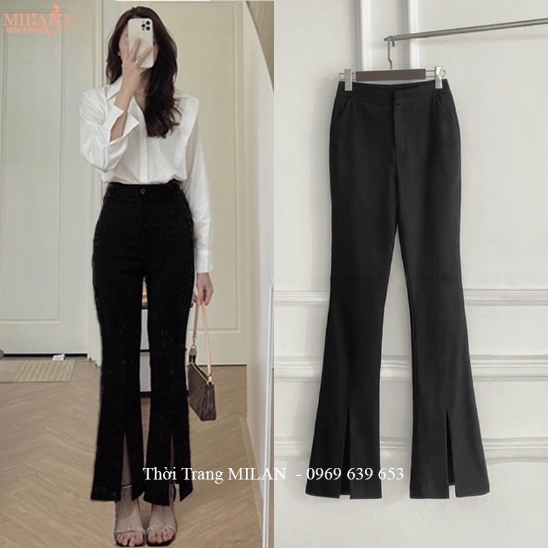 Quần vải ống loe xẻ gấu tôn dáng hàng đẹp