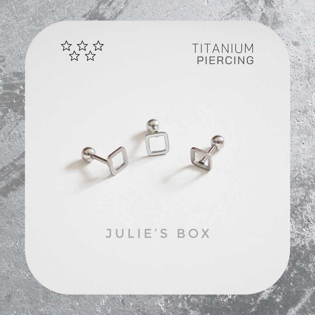 1 Chiếc] Khuyên Tai Titan Unisex Hình Vuông Rỗng Bi Tròn Không Gỉ Sét Không Ngứa Bông Tai Julies Box 66