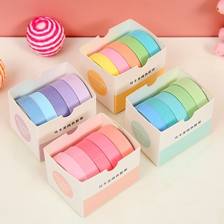 Hộp washi tape 5 cuộn màu cơ bản trơn dễ thương trang trí, bullet journal