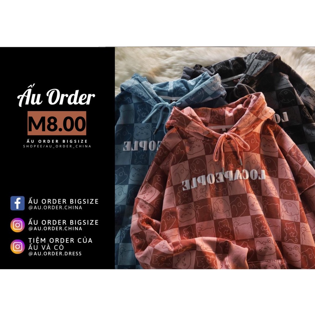 Áo hoodie dài tay NỈ DA CÁ MỎNG in họa tiết ô vuông cá tính Super Bigsize đến 150kg
