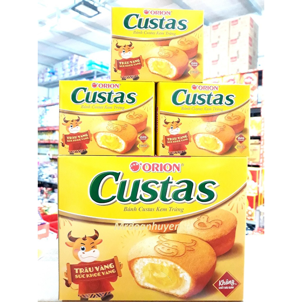 Bánh Custas Orion Nhân Kem Trứng - Nhân Cốm Cao Cấp Khay 12 Hộp Nhỏ