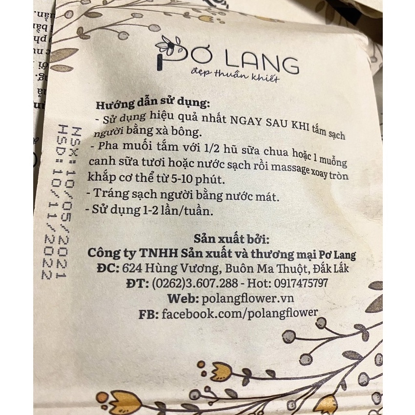 Gói Muối tắm cà phê Pơ Lang tẩy tế bào chết giữ ẩm cho da gói dùng thử gói 12g