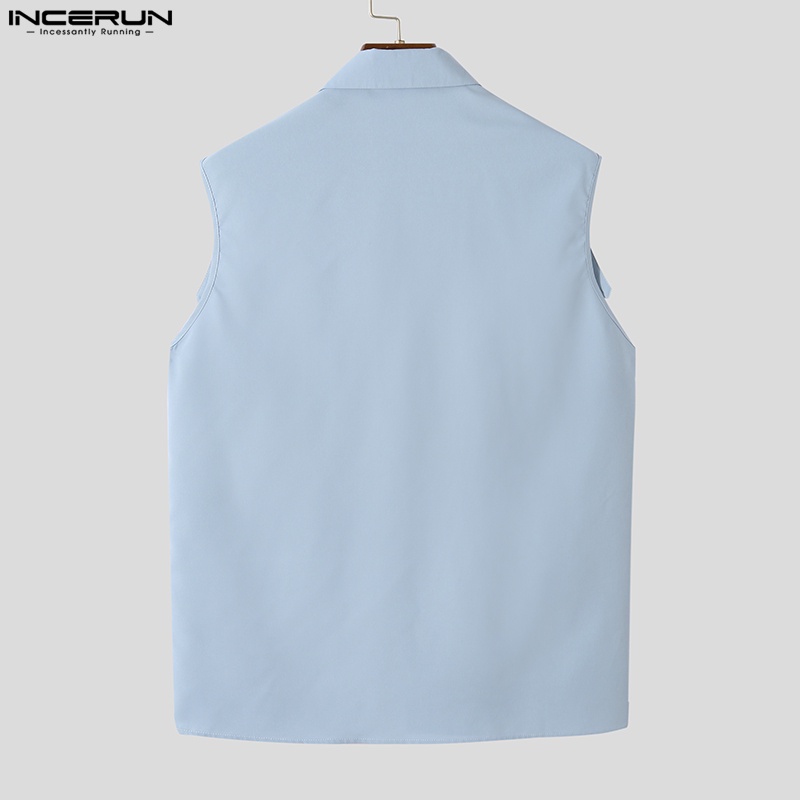 INCERUN Áo Sơ Mi Không Tay Phong Cách Phương Tây Có 3 Màu Thời Trang Cho Nam