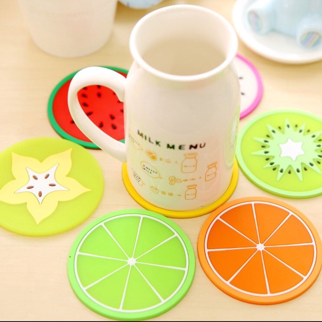 Miếng lót cốc silicon hình hoa quả trái cây chống trượt 8cm - Giao mẫu ngẫu nhiên