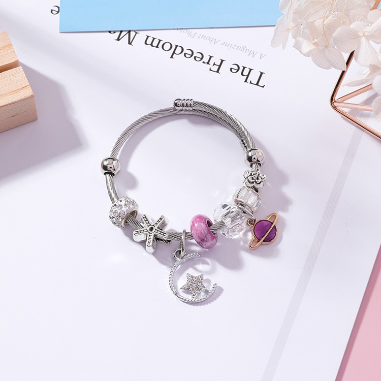  XiaoboACC Vòng Đeo Tay Đính Hạt Họa Tiết Mặt Trăng / Ngôi Sao Phong Cách Hàn Quốc | BigBuy360 - bigbuy360.vn