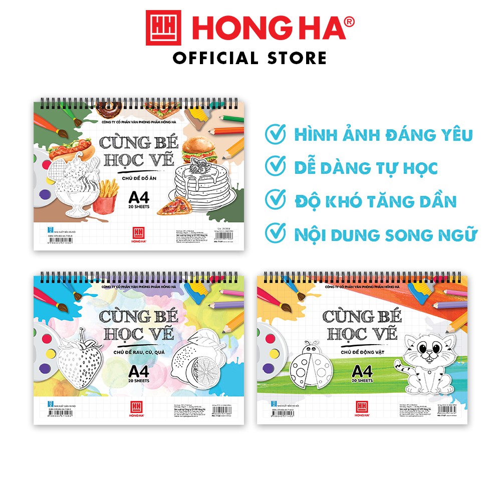 [Mã LIFEMALL995 giảm 10% đơn 99K] Tập vẽ gáy lò xo &quot;Cùng bé học vẽ&quot;, minh họa song ngữ Anh Việt - Hồng Hà