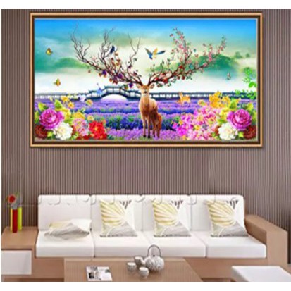 TRANH THÊU 3D HƯƠU NAI TÀI LỘC LV3350